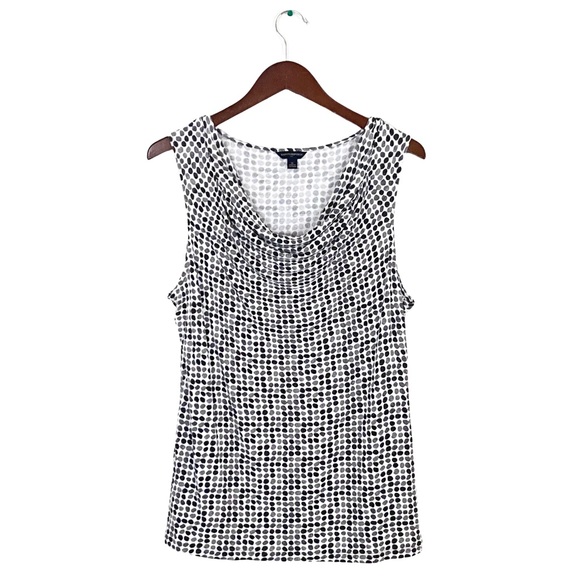 Banana Republic Dotted Cowl Neck Sleeveless Top GeoSpotted Jersey Tank Blouse XL - Picture 12 of 16